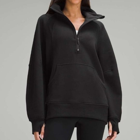 Lululemon Scuba Oversized Funnel-Neck Half Zip Long Black Fleece M/L W3HTBS - Picture 1 of 10